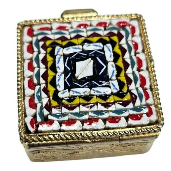 Vintage Ornate Trinket Pill Box‎ Intricate Mosac Tile Filigree Detail Italy - Picture 6 of 11